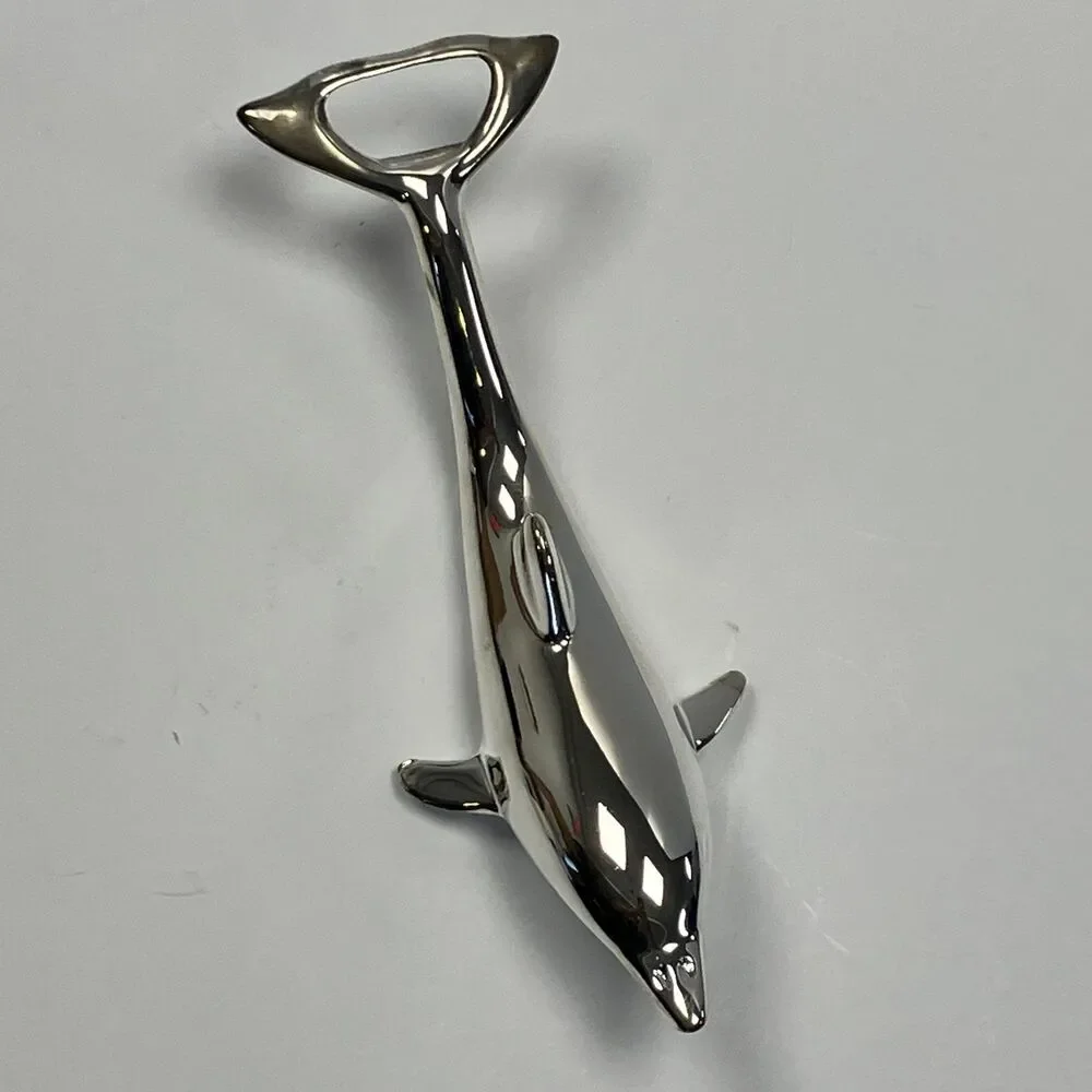 Lillian Vernon Dolphin Bottle Opener Silver Plated Twist And Pop Opener With Box